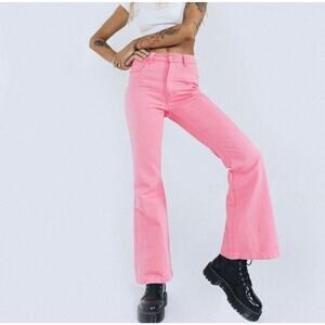 Princess Polly Cabarita Lounge Denim Jeans Pink High Rise Flare US 2